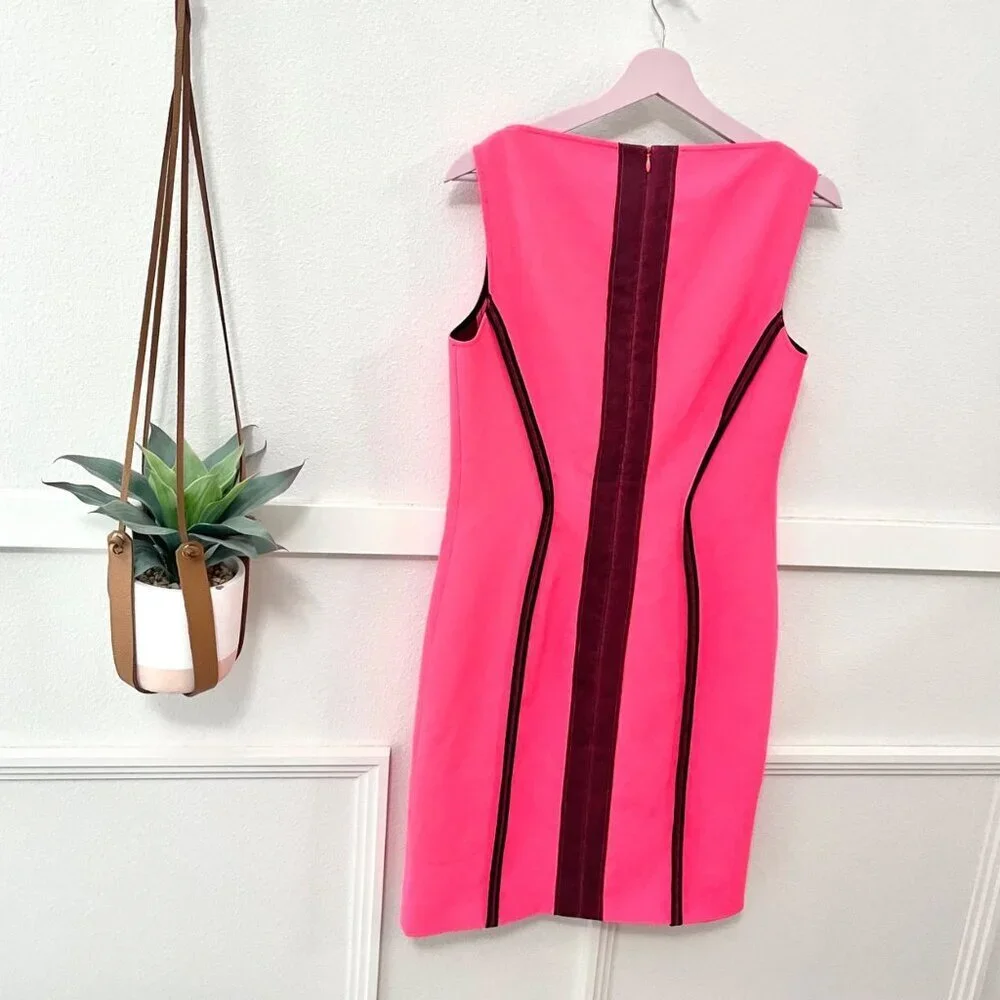 Cedric Charlier Ruffle Detail Pink Black Dress Size 10 Sleeveless Cocktail